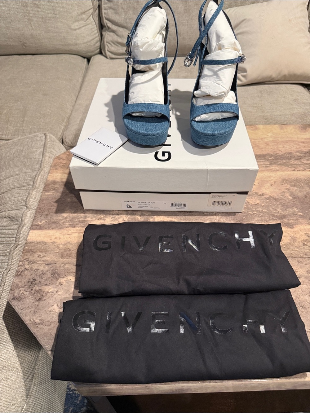 Givenchy Denim Blue Platform Sandals with Ankle Strap